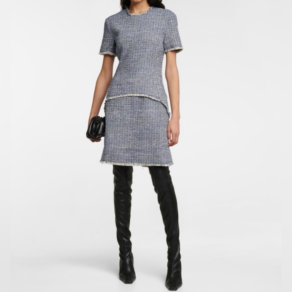 Proenza Schouler White Label Blue Tweed Fringe Dress Size 2‎